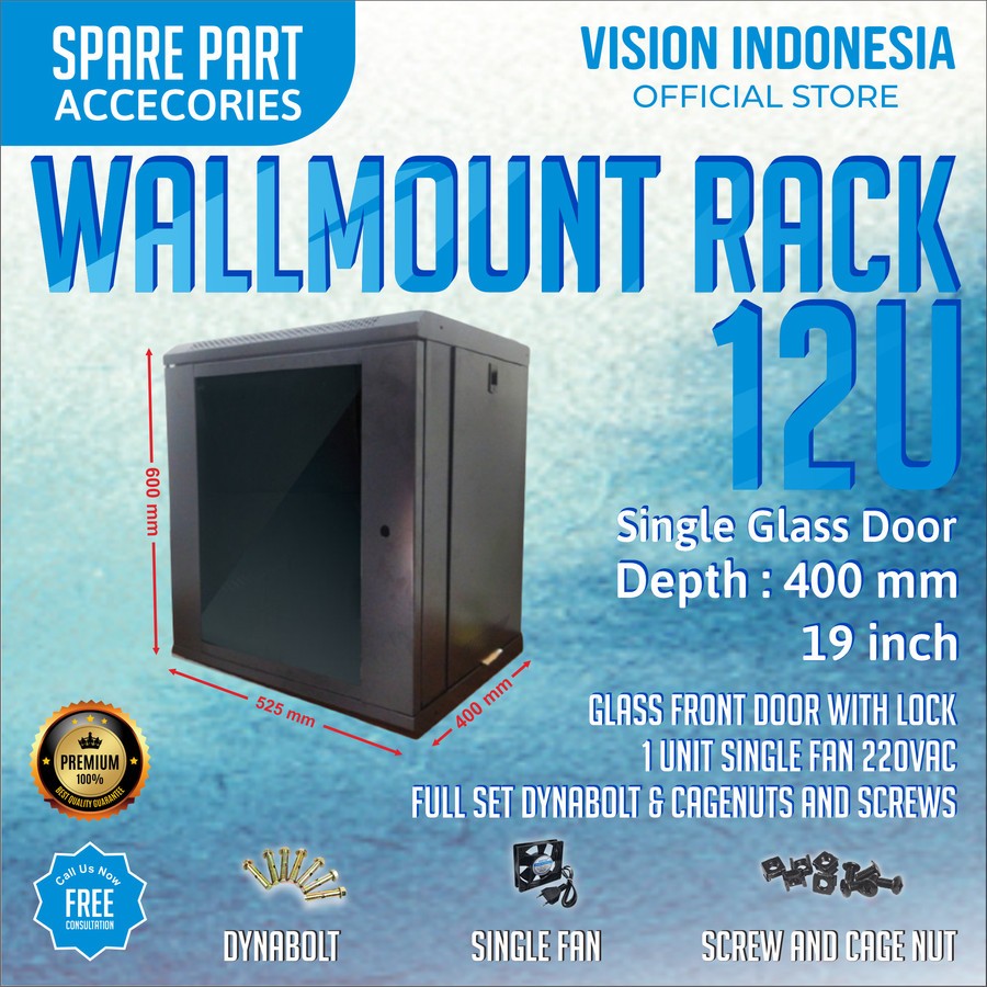 Wallmount Rackmount 12U, Rak Server Single Door 12U