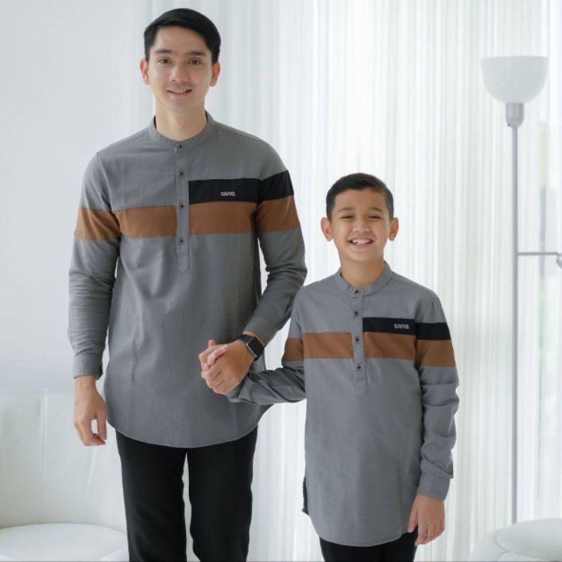 kurta couple saviq  ayah dan anak 2-13 tahun lengan panjang/baju Koko premium saviq