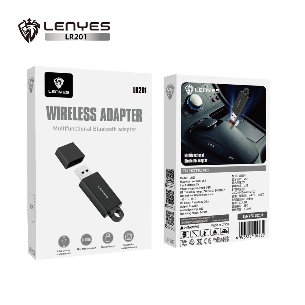 Bluetooth Receiver LENYES USB Wireless Adapter LR201 LR204 LR 205 5.1 Alat Bluetooth Salon Speaker Audio Mobil