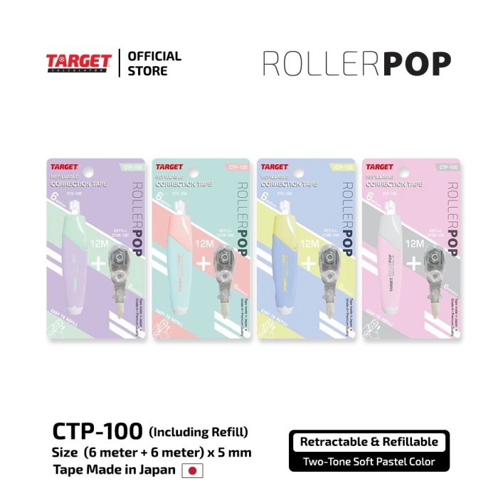 

Target Correction Tape Roller Pop CTP-100/200 Refillable 12mm & 24mm / Stipo Kertas