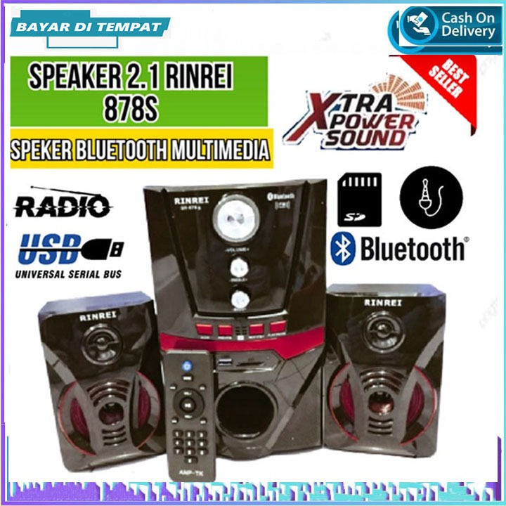 Speaker Bluetooth Speaker Multimedia 2.1 Super Bass RINREI SR 878 S 55W COD Murah Kemana Saja TERLAR