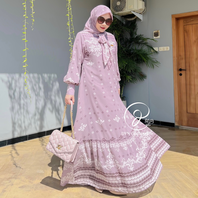 DYN Clothing Leona Dress FREE HIJAB - Gamis wanita Simple - Fashion Muslim - Gamis set Hijab