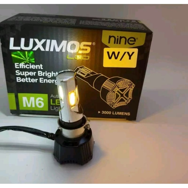 LAMPU LED DEPAN MOTOR H4 H6 H7 NINE LUXIMOS M6 AC DC 6 SISI 36WAT SUPER TERANG PUTIH KUNING