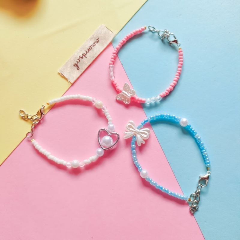 GELANG MANIK MANIK PASIR PASTEL WARNA CERAH AKSESORIS CEWEK
