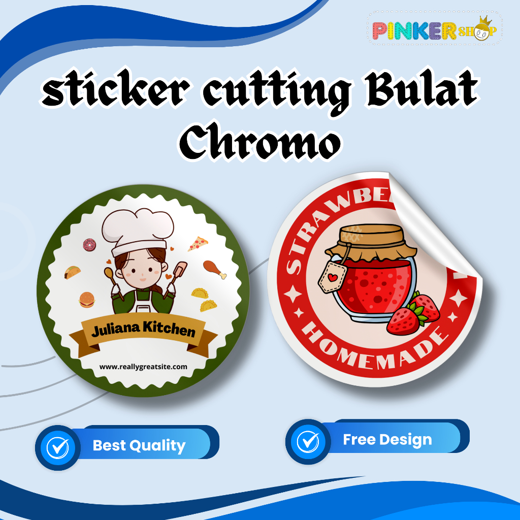 

CETAK STIKER CROMO / LABEL BULAT LABEL NAMA LABEL MAKANAN TOPLES KEMASAN BOTOL MINUMAN CUSTOM