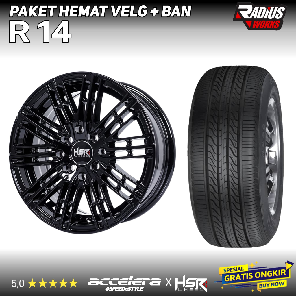 paket murah velg plus ban  ring 14 untuk honda brio agya sigra calya ayla dll hsr wheel tomok dan ba