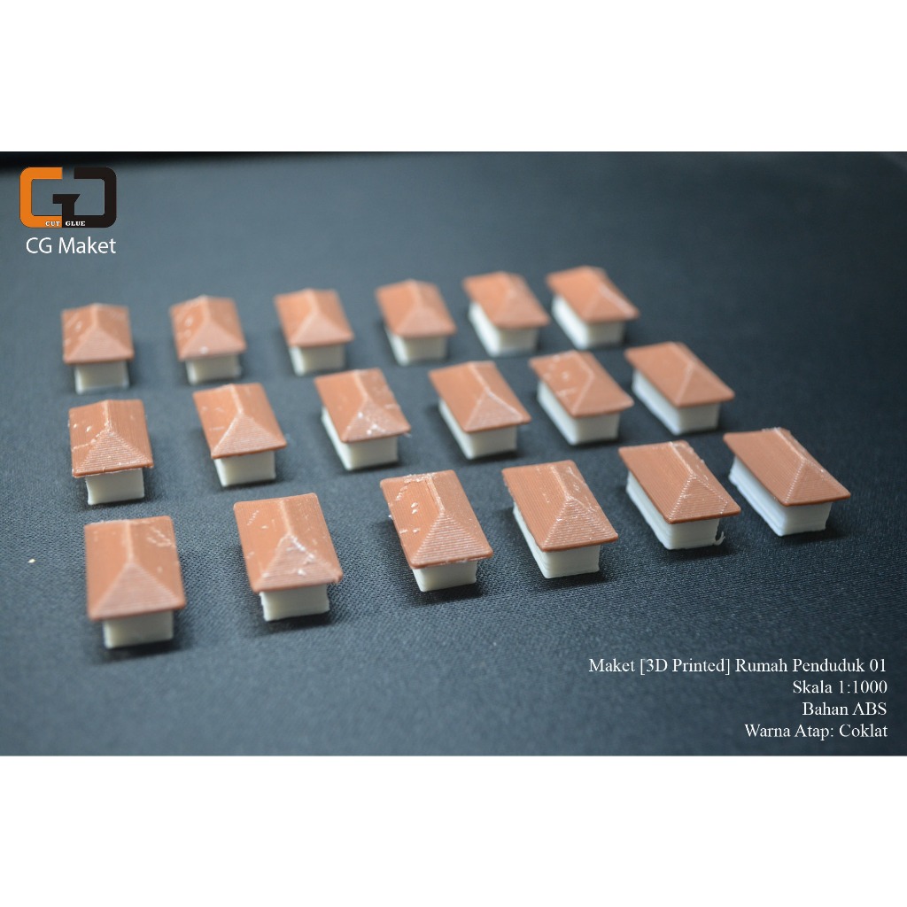 [3D Printed] Maket Rumah Penduduk 01_ Skala 1:1000_Atap Coklat (Harga satuan)