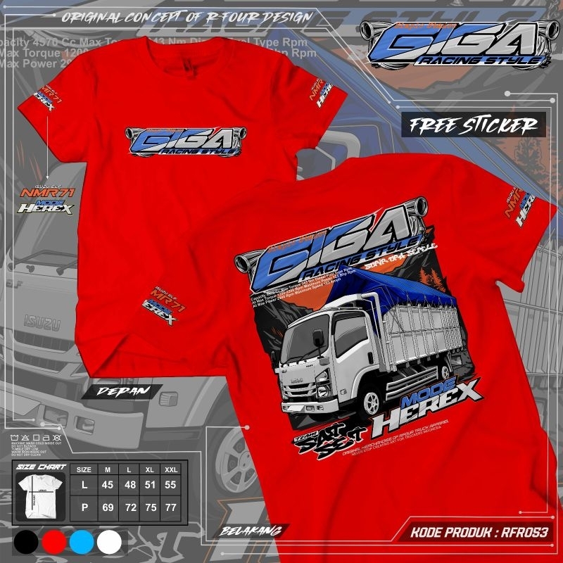 rfr 53 baju kaos truk giga herex nmr 71 baju truck isuzu giga mania distro