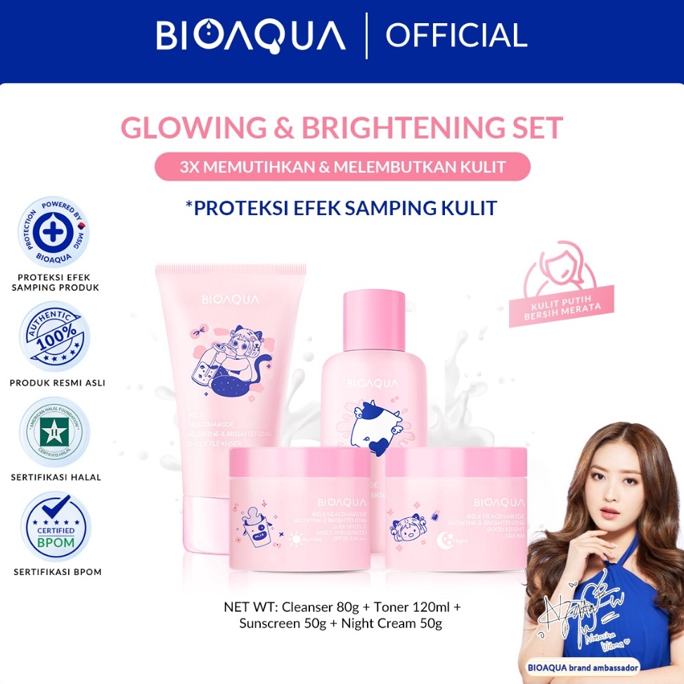 ART Q28Z BIOAQUA 4pcs Skincare Paket Niacinamide Glowing  Brightening  Tea Tree Oligopeptide Acne Se