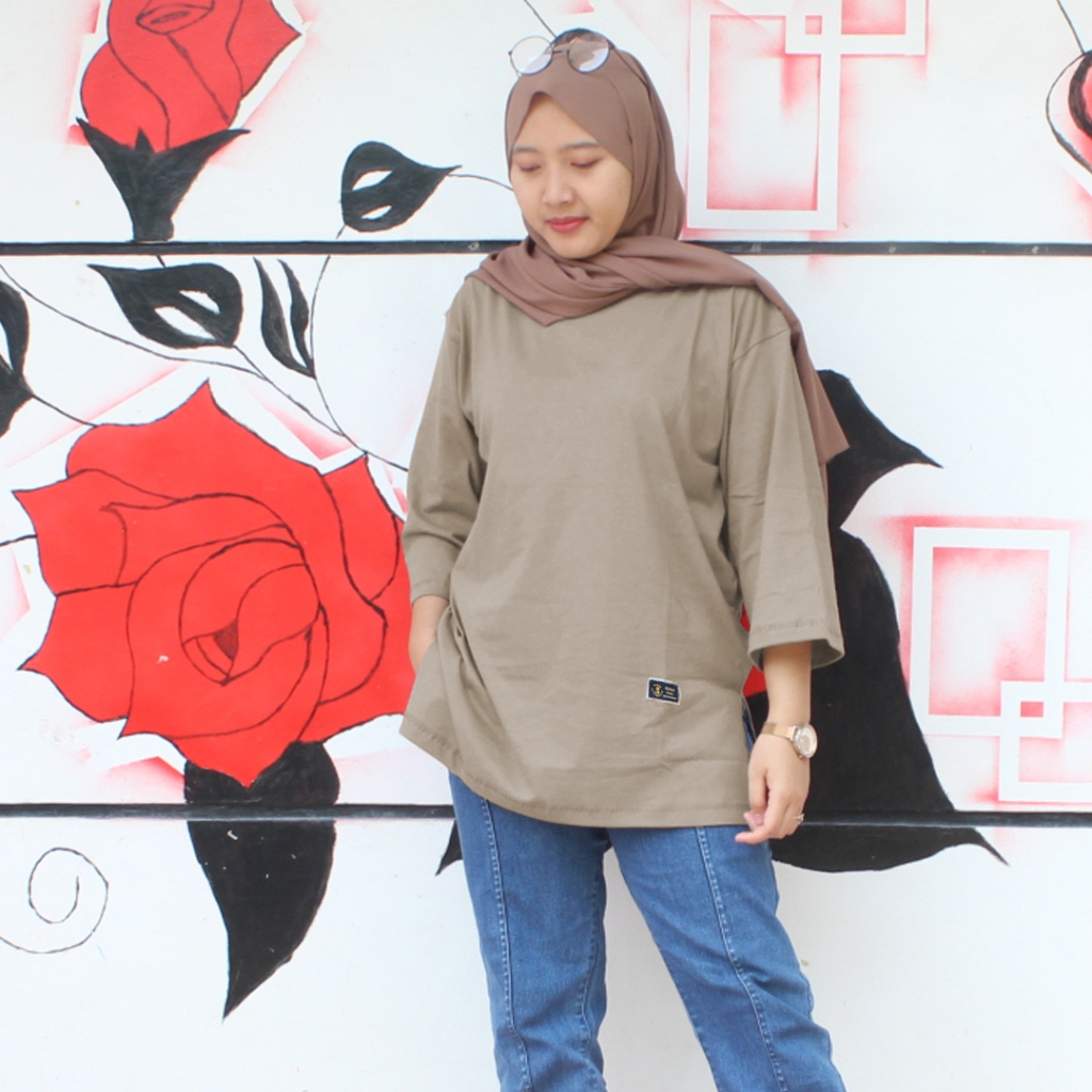 kaos lengan 7 8 wanita oversize jumbo baju kaos cewek oversize kaos polos oversize lengan panjang ba