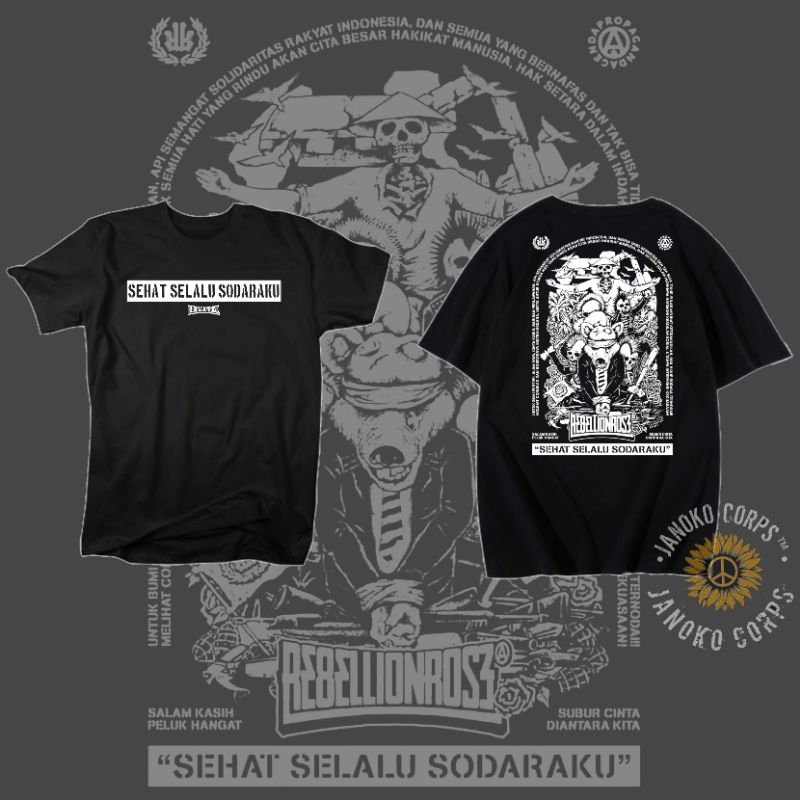KAOS BAJU TSHIRT CASUAL BAND PUNK REBELLION ROSE SEHAT SELALU SODARAKU