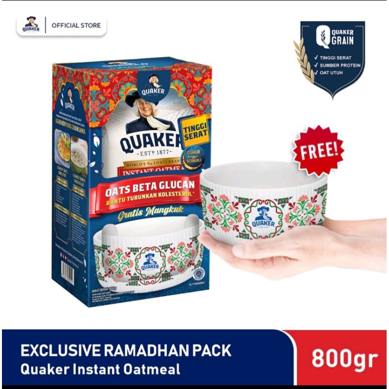 

Quaker Free Mangkuk Cantik | Oatmeal Quick Cooking Merah/Biru 800 gr