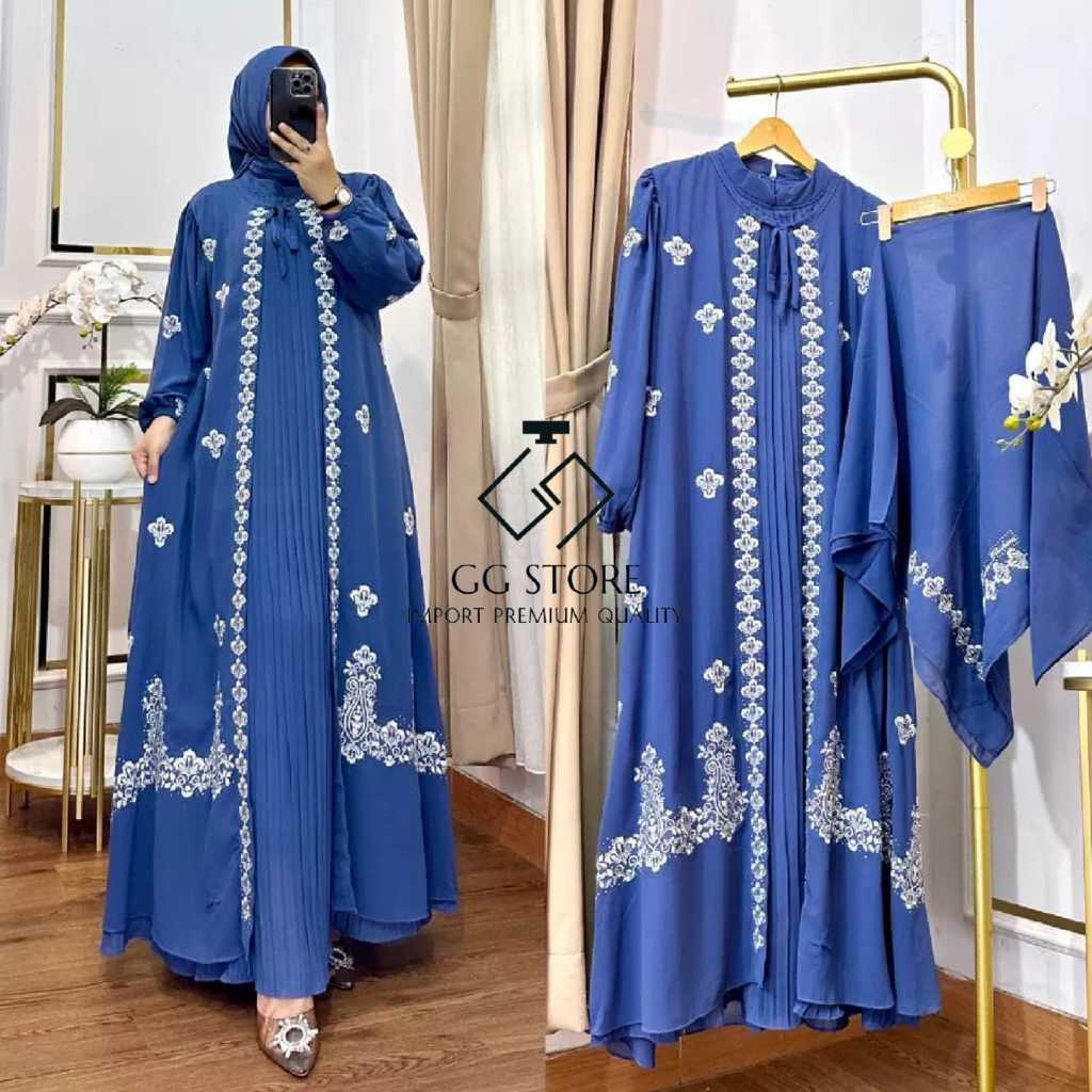 GAMIS PLISKET OUTER CERUTY BABYDOLL IMPORT PREMIUM QUALITY ( FREE HIJAB )