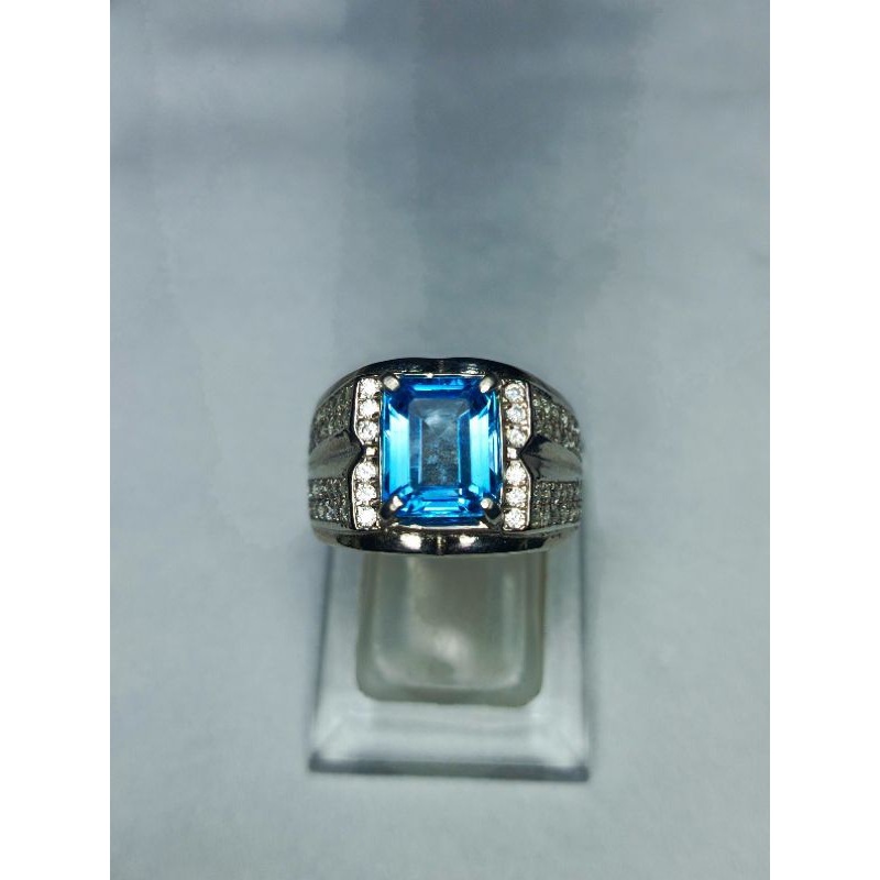 NATURAL BLUE TOPAZ ELEKTRIK 8*6 RING PERAK 925