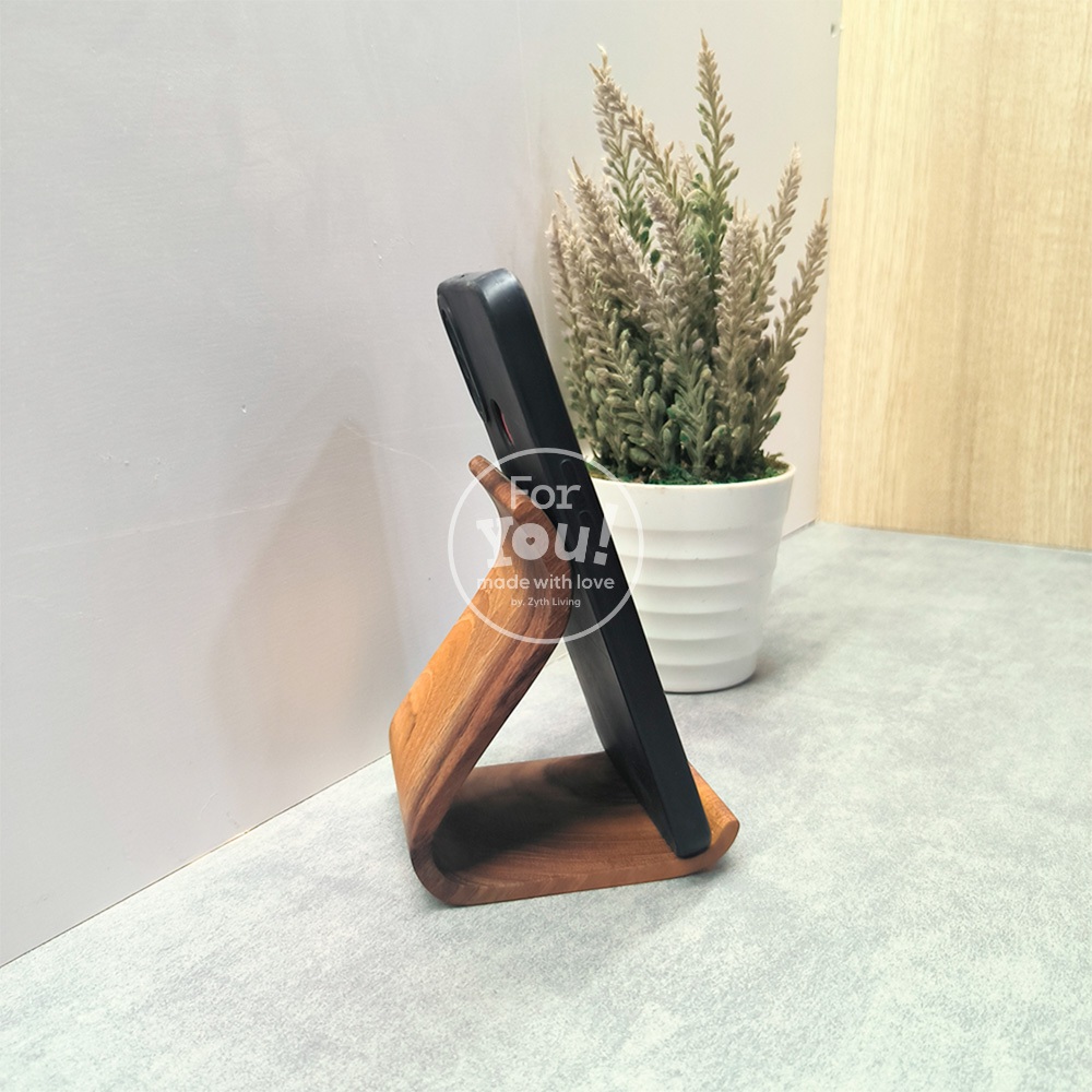 Srobyong Stand HP Kayu Jati Solid Aesthetic Berkualitas Ekspor, Standing Holder Hp Teak Wood Bisa Un