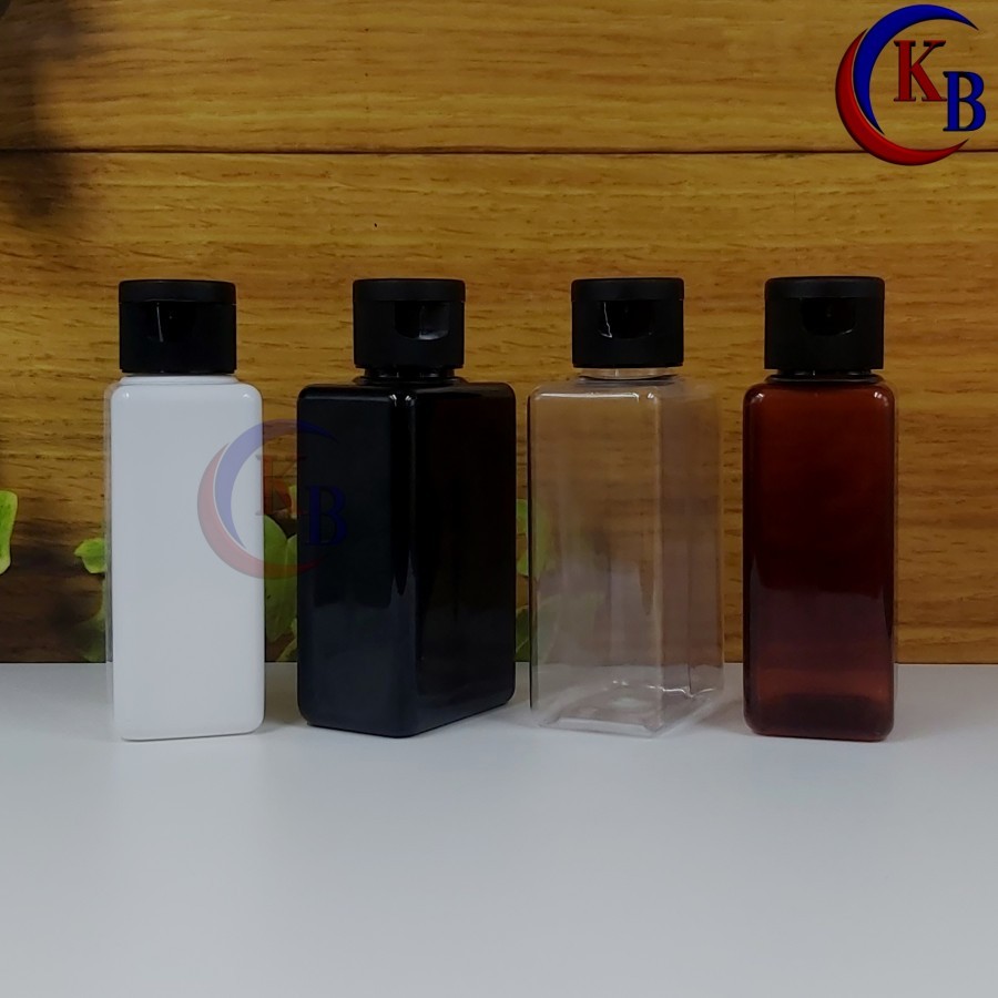 BOTOL FLIPTOP 100 ML LINE HITAM / BOTOL PLASTIK 100ML KOTAK NECK 24