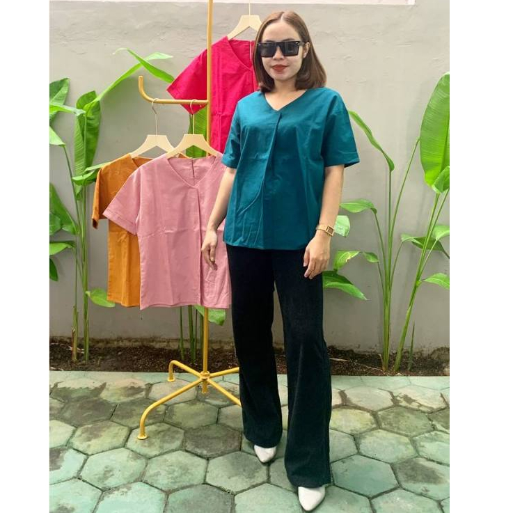 NOLLA - Blouse Linen Atasan Polos Baju Wanita Bangkok Import Premium Bkk