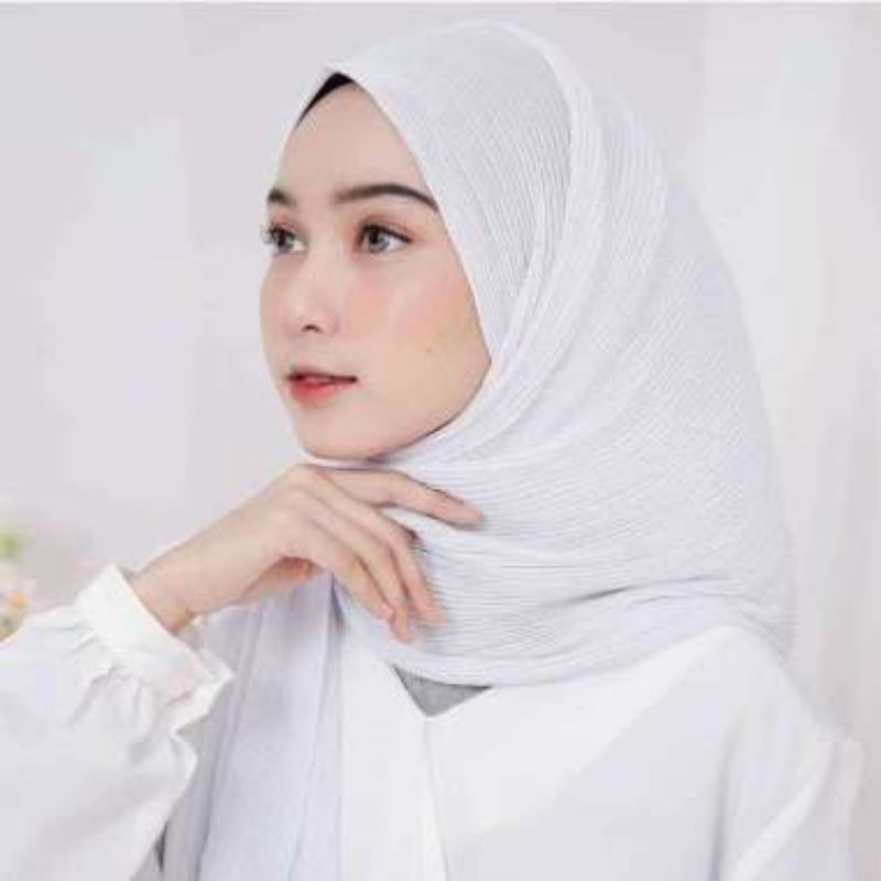 hijab pashmina-  pasmina plisket putih - hijab pasmina wanita tebal
