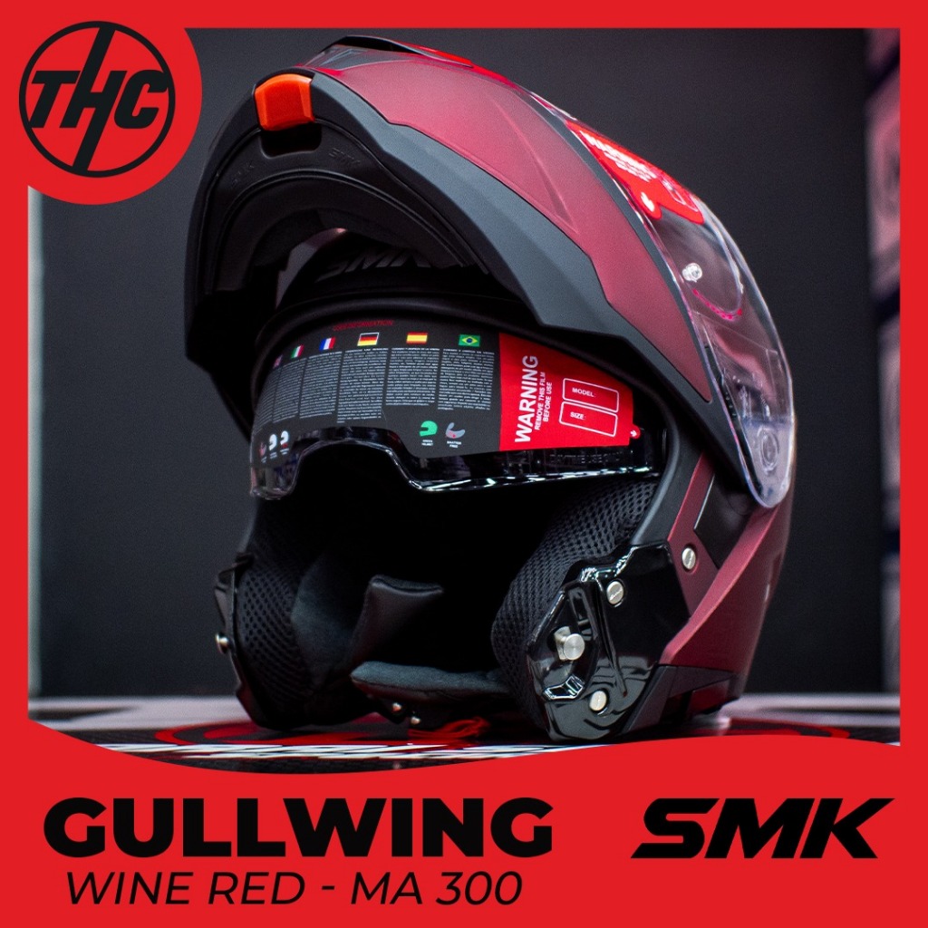 HELM SMK GULLWING WINE RED FLIP UP HELMET SMK