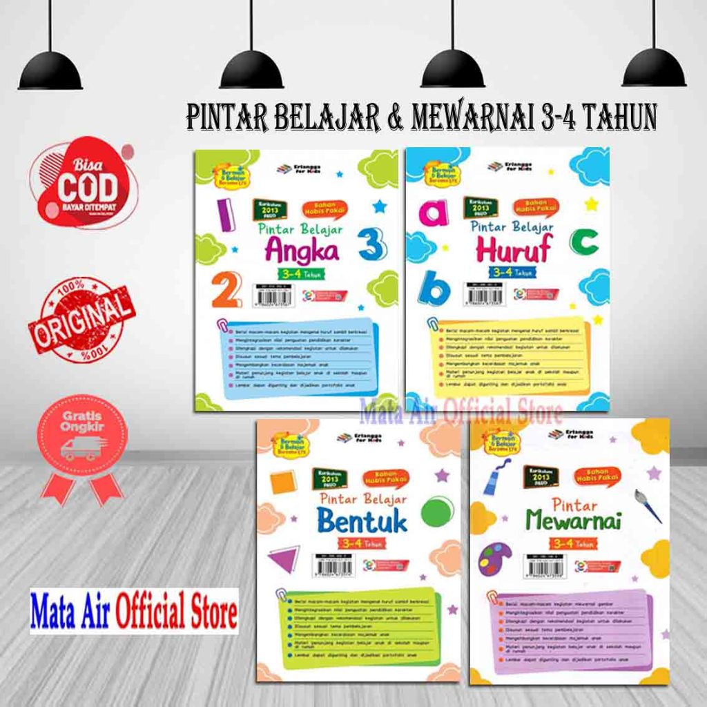 ORIGINAL PINTAR BELAJAR & PINTAR MEWARNAI USIA 3-4 TAHUN - ERLANGGA FOR KIDS