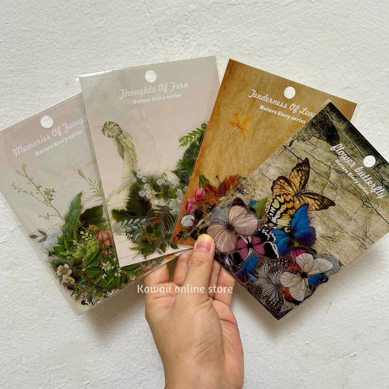 

60pcs Sticker PET nature plant tanaman bunga stiker butterfly scrapbook planner DIY jurnal stiker dekor