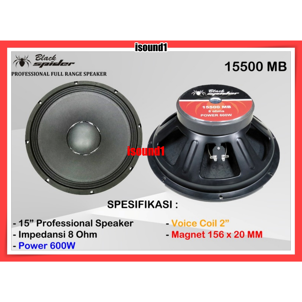 SPEAKER BLACK SPIDER 15 INCH 15500 MB WOOFER BLACKSPIDER 15500MB ORI