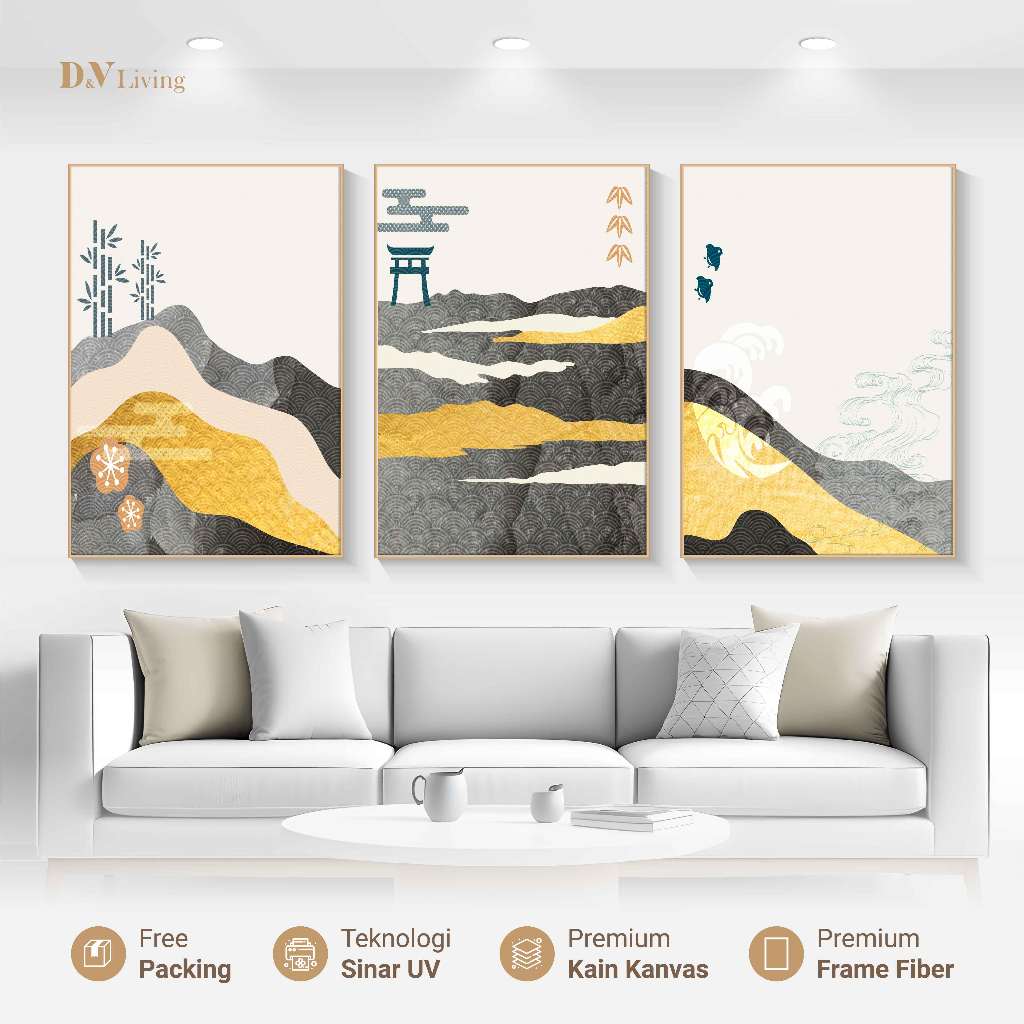 DVLIVING Hiasan Dinding Ruang Tamu Minimalis 80x57cm&40x57cm Japan White Blue INCLUDE FRAME-  Lukisa