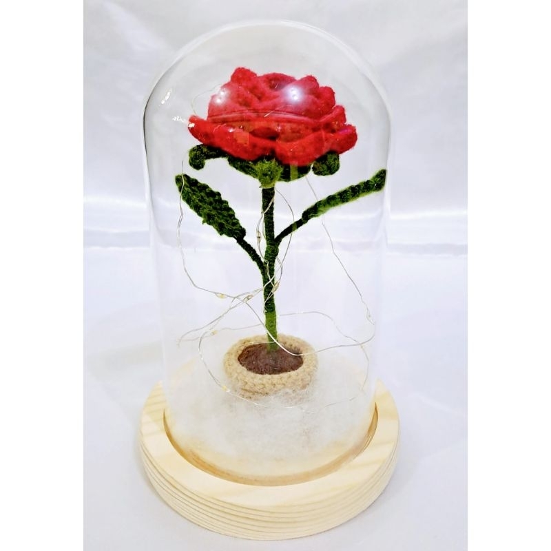 bunga rajut - bunga rajut in dome - hiasan bunga rajut