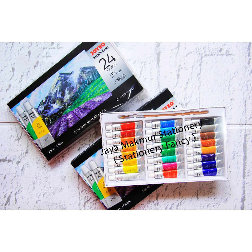 

Cat Acrylic Joyko 24 Warna (Tube 5 ml) Bonus Kuas brush ACC-5-24
