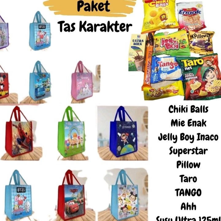 

D2289 Snack Ulang Tahun Anak Godie Bag karakter Paket Godie Bag Karakter Anak dan snack Ultah murah