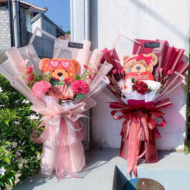 Bouquet Valentine l buket bunga coklat silverqueen beruang kado valentine ulang tahun