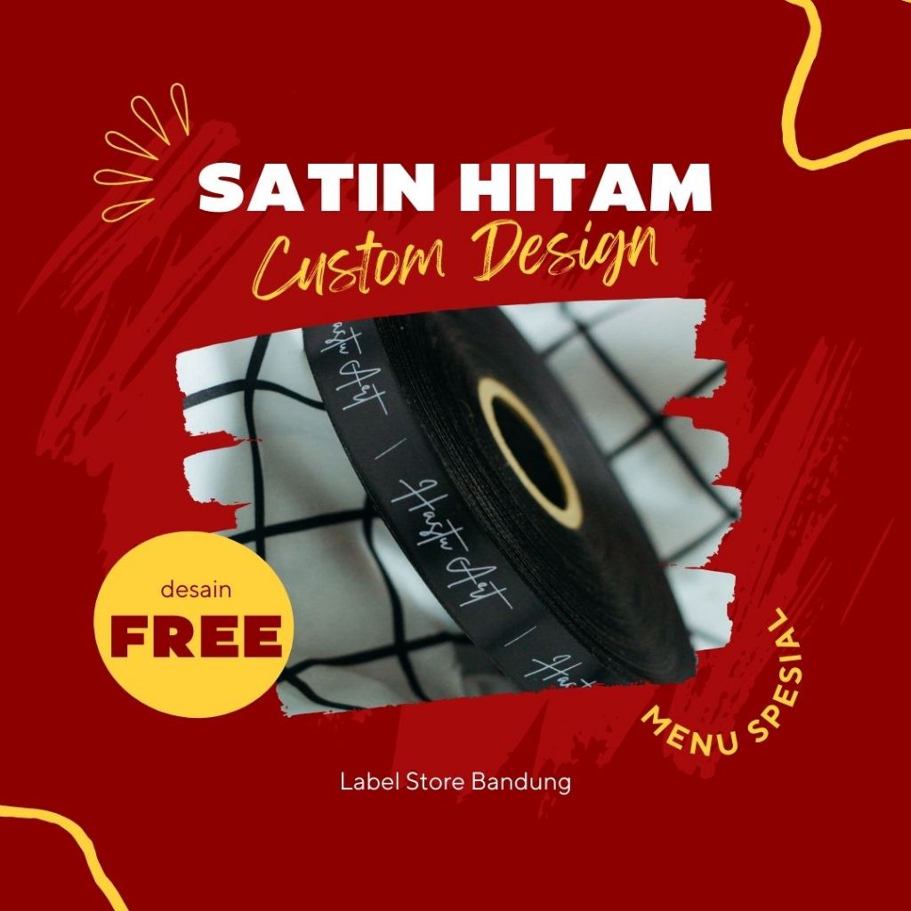 

160 meter LABEL SATIN HITAM, label satin, merk baju, label celana, merk