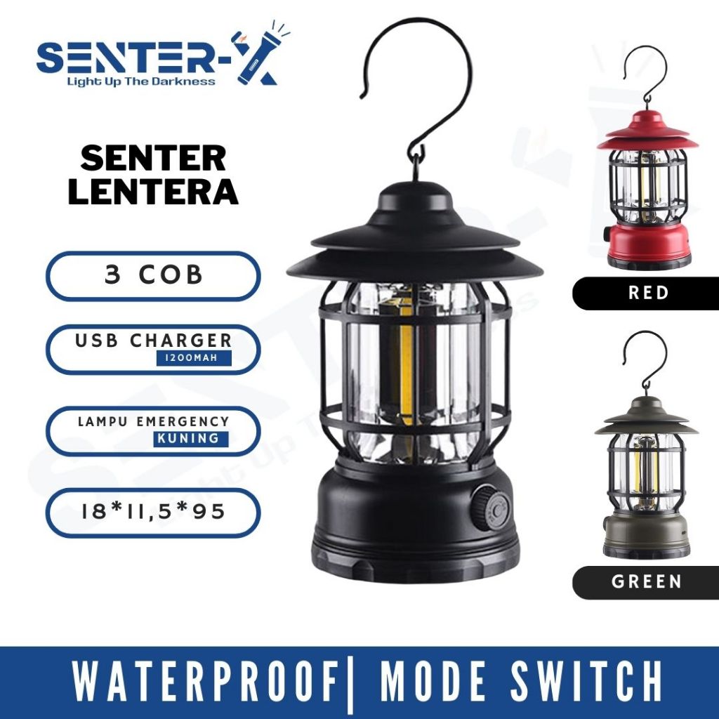 Lampu Camping Vintage Outdoor USB CHARGER - Lampu Tenda Retro - Lampu Lentera