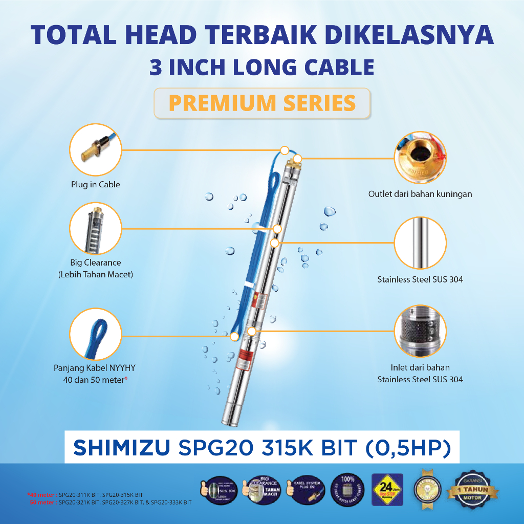 SHIMIZU SPG 20 315K submersible 0,5hp kabel 40m | spg20-315k bit