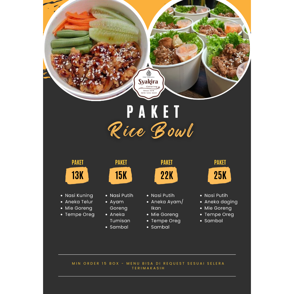 

RICE BOWL // RICE BOWL NASI KUNING // RICEBOWL AYAM // RICE BOWL AYAM TERIYAKI // RICE BOWL IKAN DORI // PREMIUM HEALTY RICE BOWL // NASI KOTAK // NASI BENTO // RICE BOWL // RICE BOWL CATERING // SYAKIRA CATERING