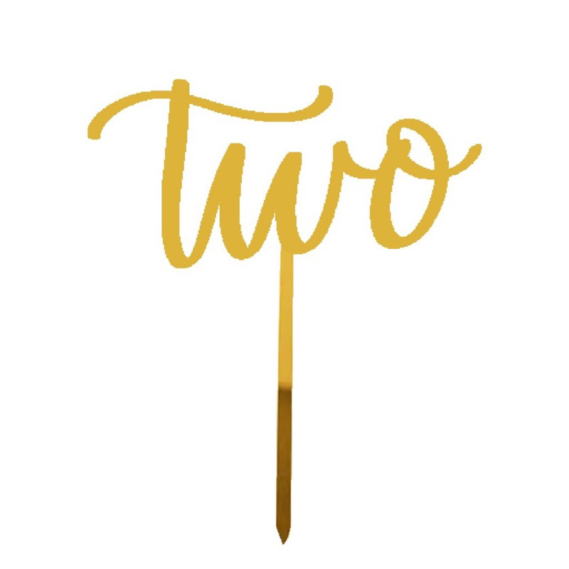 Cake topper tulisan two / topper kue ulang tahun akrilik umur dua tahun usia 2 / hiasan dekorasi kue
