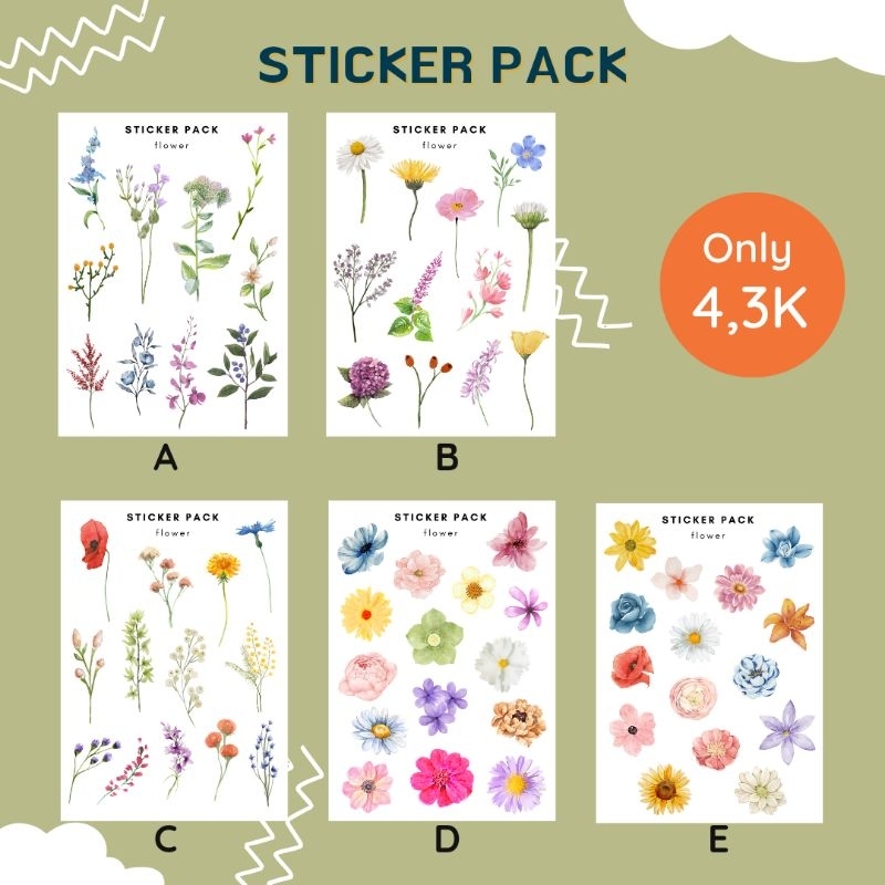 Stiker Flower Bunga Jurnal Bujo Scrapbook DIY Deco Aesthetic