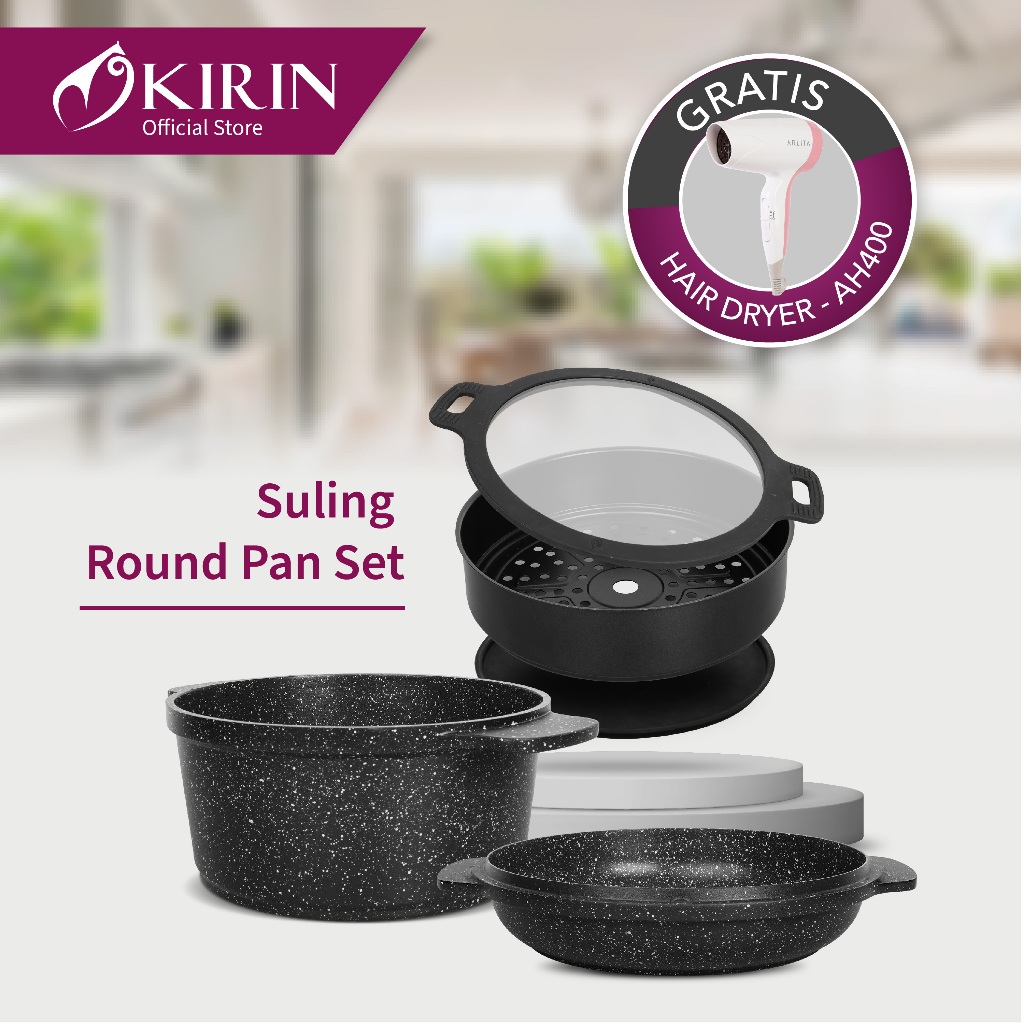 Kirin Suling Round Pan Set 24 cm / Set Panci Anti Lengket / Granite