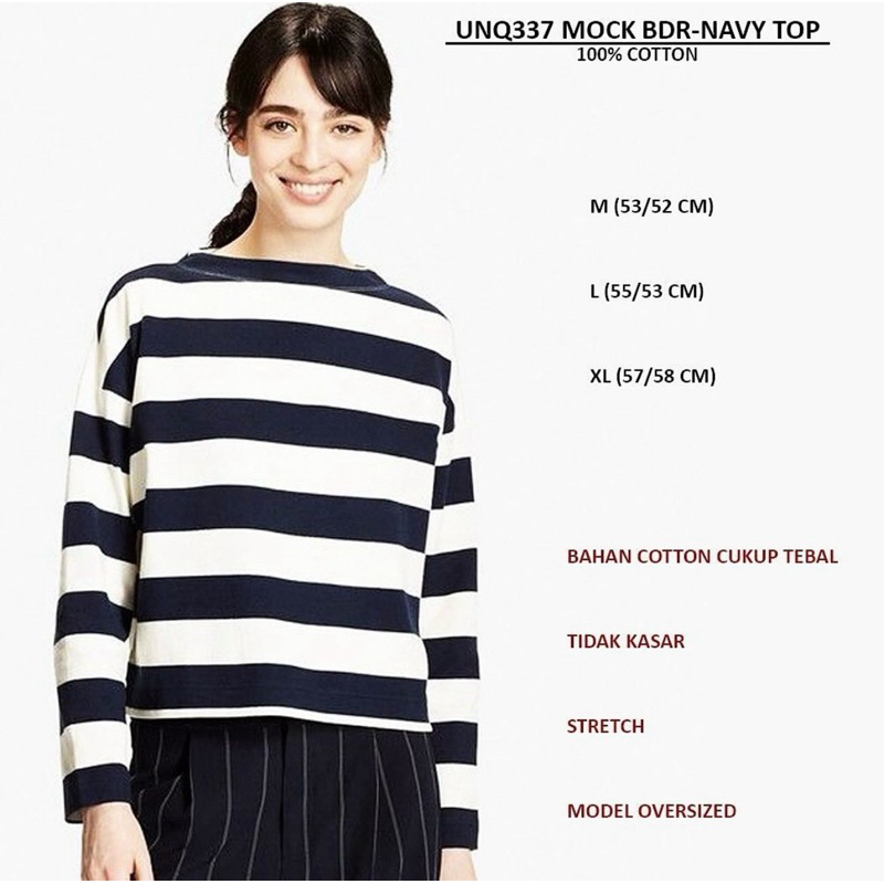 Kaos Katun Wanita Lengan Panjang Motif Garis (stripe) branded UNIQLO Original