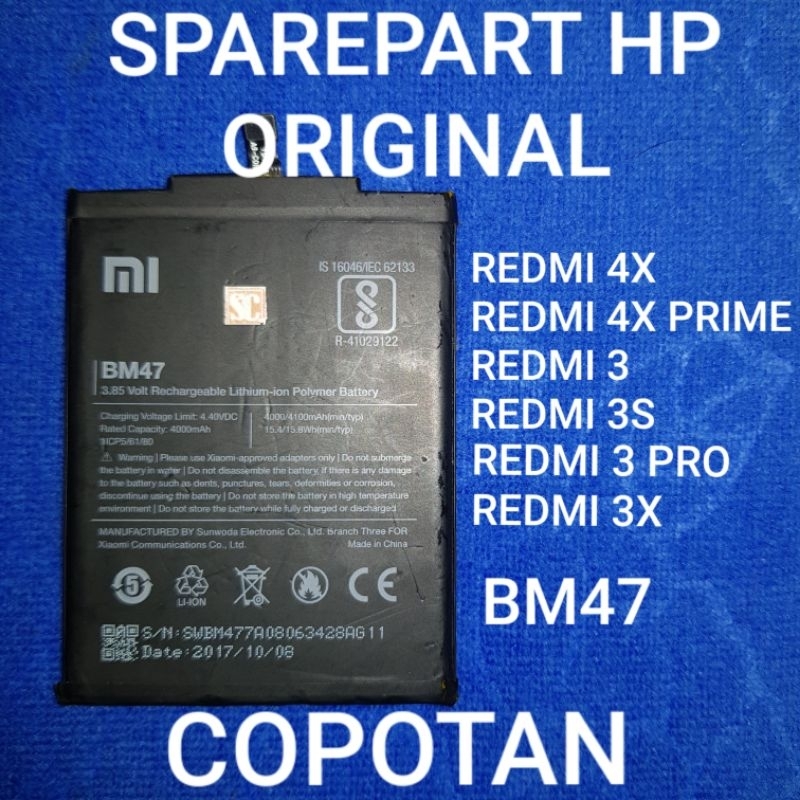 BATERAI BM47 REDMI 4X / 4X PRIME REDMI 3 REDMI 3S REDMI 3 PRO REDMI 3X ORIGINAL COPOTAN TESTED