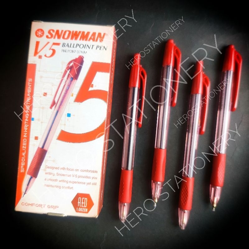 

Pena ballpoint pen snowman V5 0.7 mm tinta merah . 12 unit