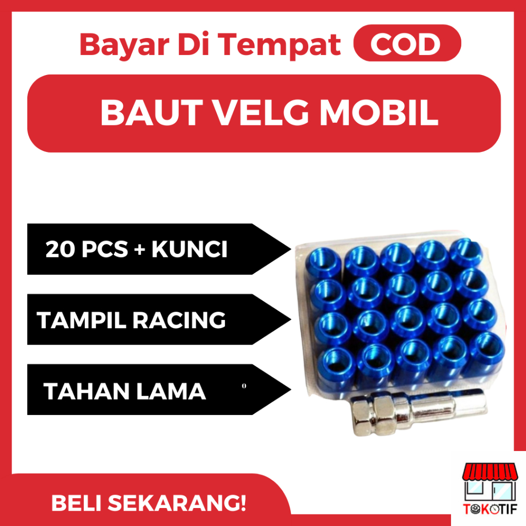 Baut Roda Mobil Racing Lugnut 1.5 MM 20 PCS Baut Velg Mobil Variasi Baut Ban Mobil Blue Biru Kunci L