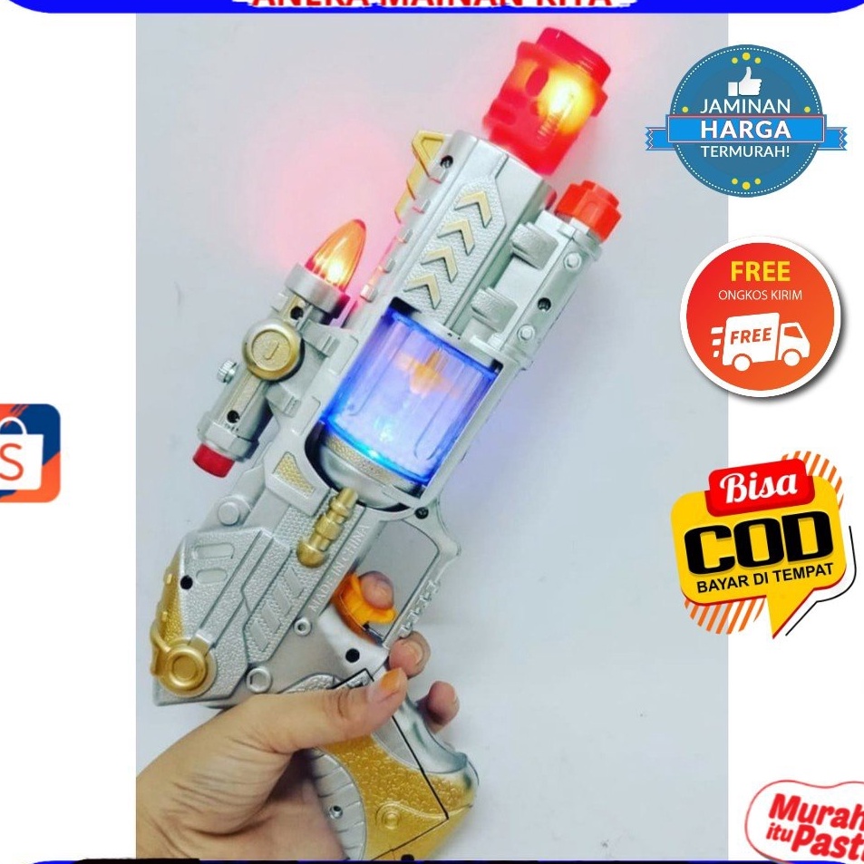 Baru Asli  PROMO F987 Jumbo pistol mainan anak pistol baterai PISTOL LASER ADA LAMPU DAN BUNYI