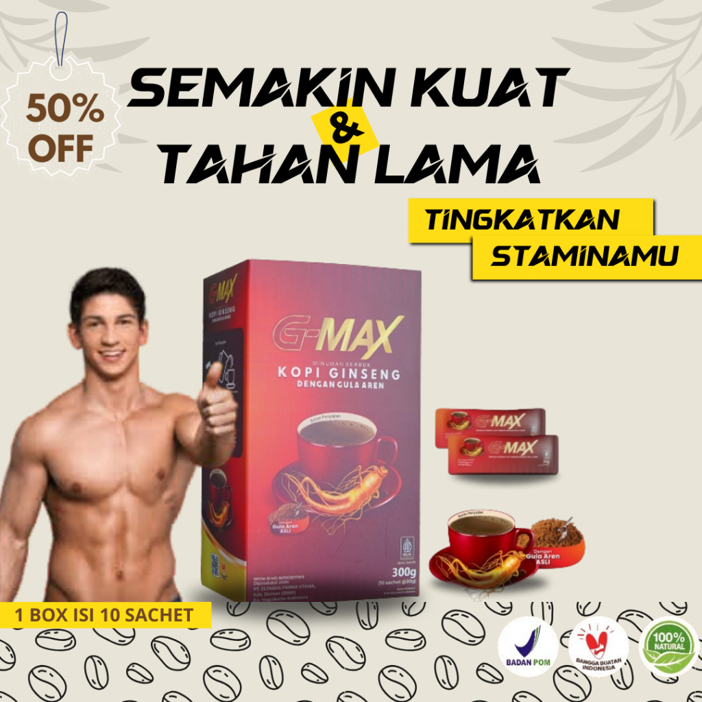 

kopi kuat pria tahan lama sex original bpom gmax kopi extra gingseng 10 sachet dari herbal alami berkualitas