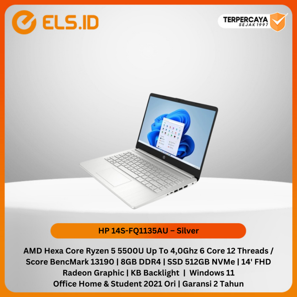 HP 14S AMD 14S-FQ1135AU Ryzen 5 5500U 8GB SSD 512GB 14″ FHD W11+OHS