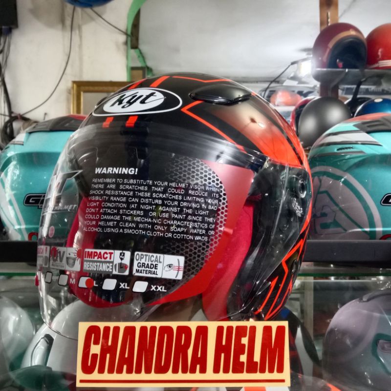 HELM KYT DJ MARU #14 BLACK/ORANGE FLUO RED FLUO ( CLEAR ) || KYT DJ MARU MOTIF ORIGINAL || HELM HALF