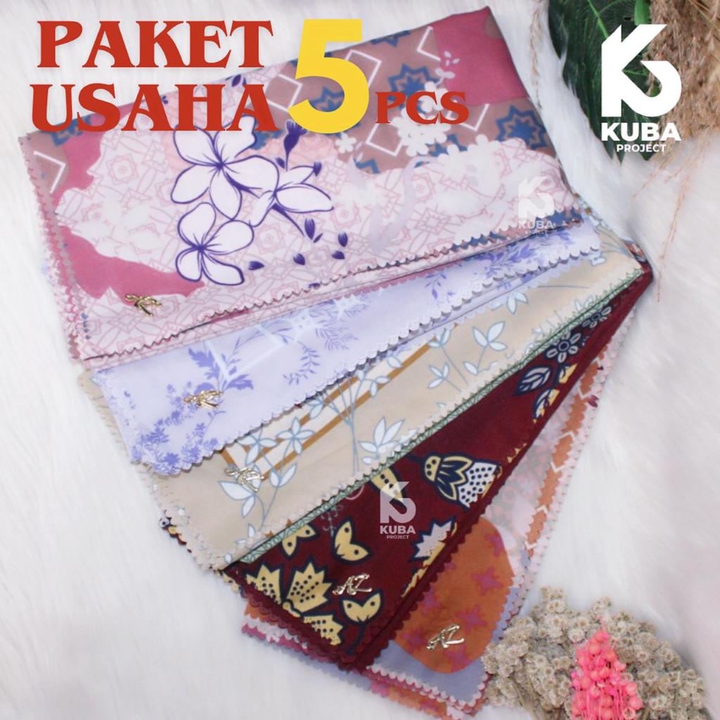 5pcs Paket Usaha Hijab Voal Motif Syari Jumbo 130x130cm Laser Cut Azara