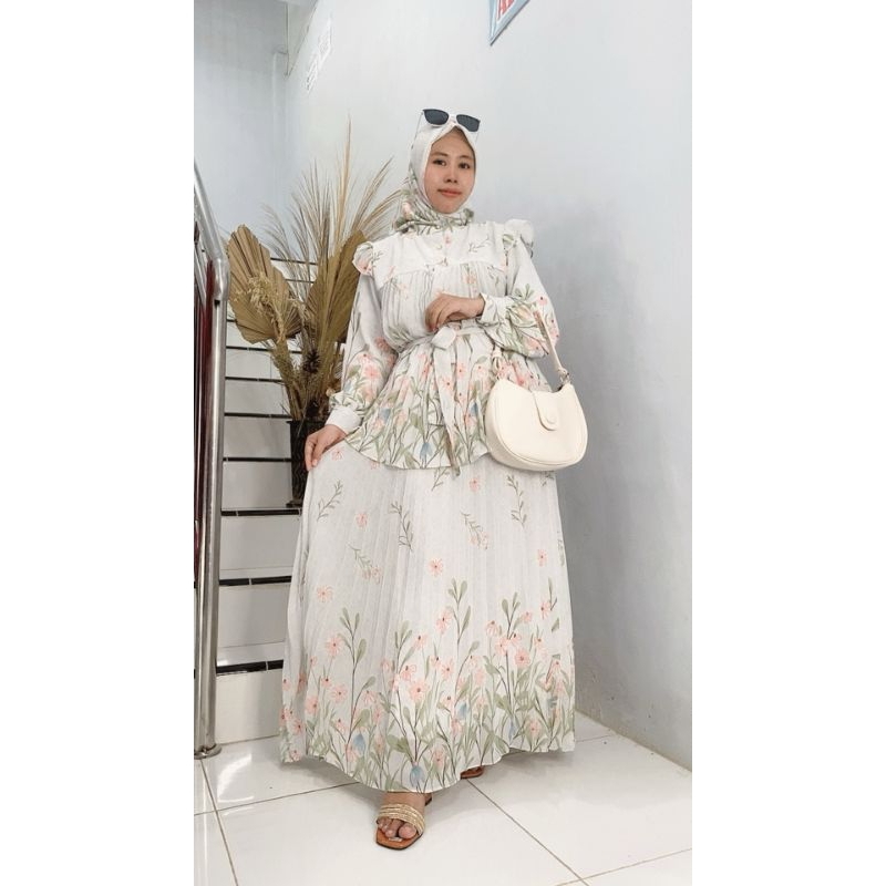 SETELAN ROK CERUTY BUNGA FREE HIJAB || SETELAN CERUTY MOTIF BUNGA