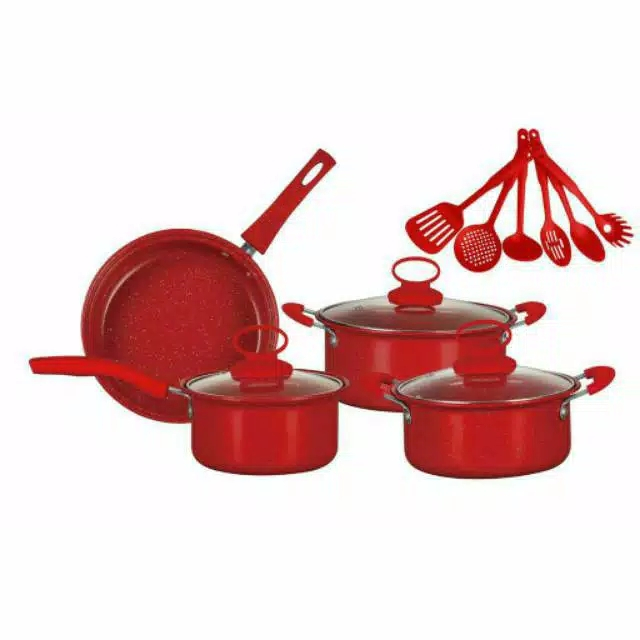 Panci Set Serbaguna Teflon Marble 13 Pcs Cookware Set Tutup Kaca