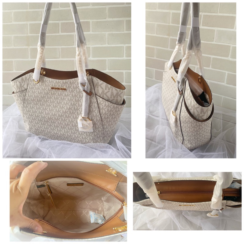 mk Tas wanita original jet set travel large chain shoulder tote signature vanilla